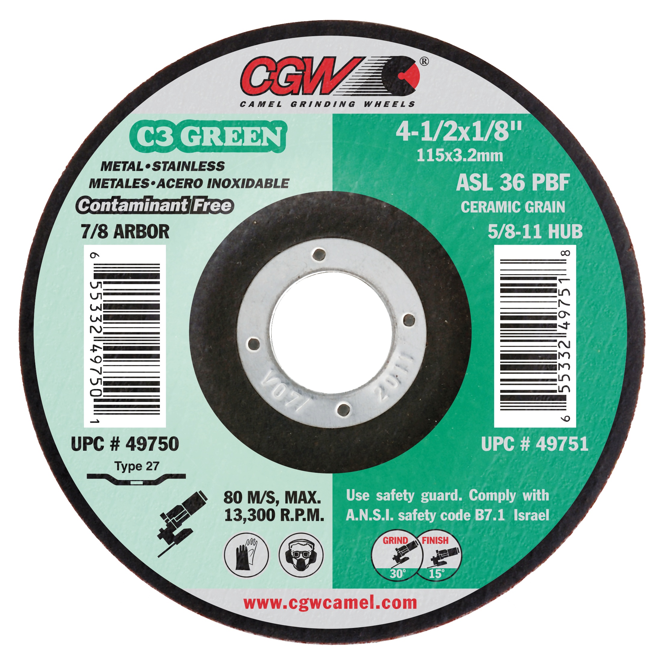 Picture of CGW "Camel" Abrasive 41/2X1/8X5/8-11 Asl 36 Pbf Wheel Grinding